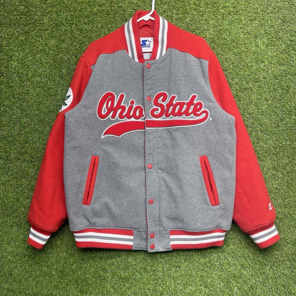 Ohio State Buckeys Varsity Jacket Mens XL Starter Script Spellout Wool Blend OSU